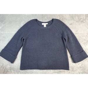 Workshop Republic Clothing Womens L Shaker Knit Blue Pullover Sweater 3/4 Sleeve